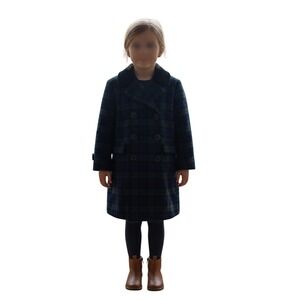 Vintage Fieldston Grow-A-Year Kids Black Watch Plaid Double Breasted Wool Coat